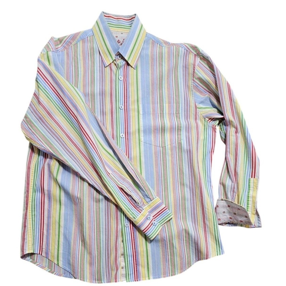 Bugatchi Uomo Mens Large Long Sleeve‎ Button Down Shirt Multicolor Stripe L